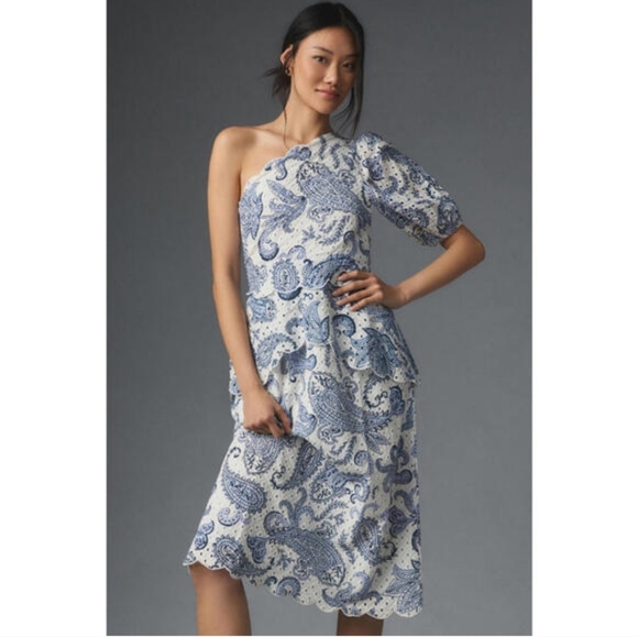Farm Rio - One-Shoulder Paisley Eyelet Midi Dress size M